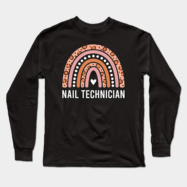 Nail Technician Leopard Rainbow Long Sleeve T-Shirt by FOZClothing